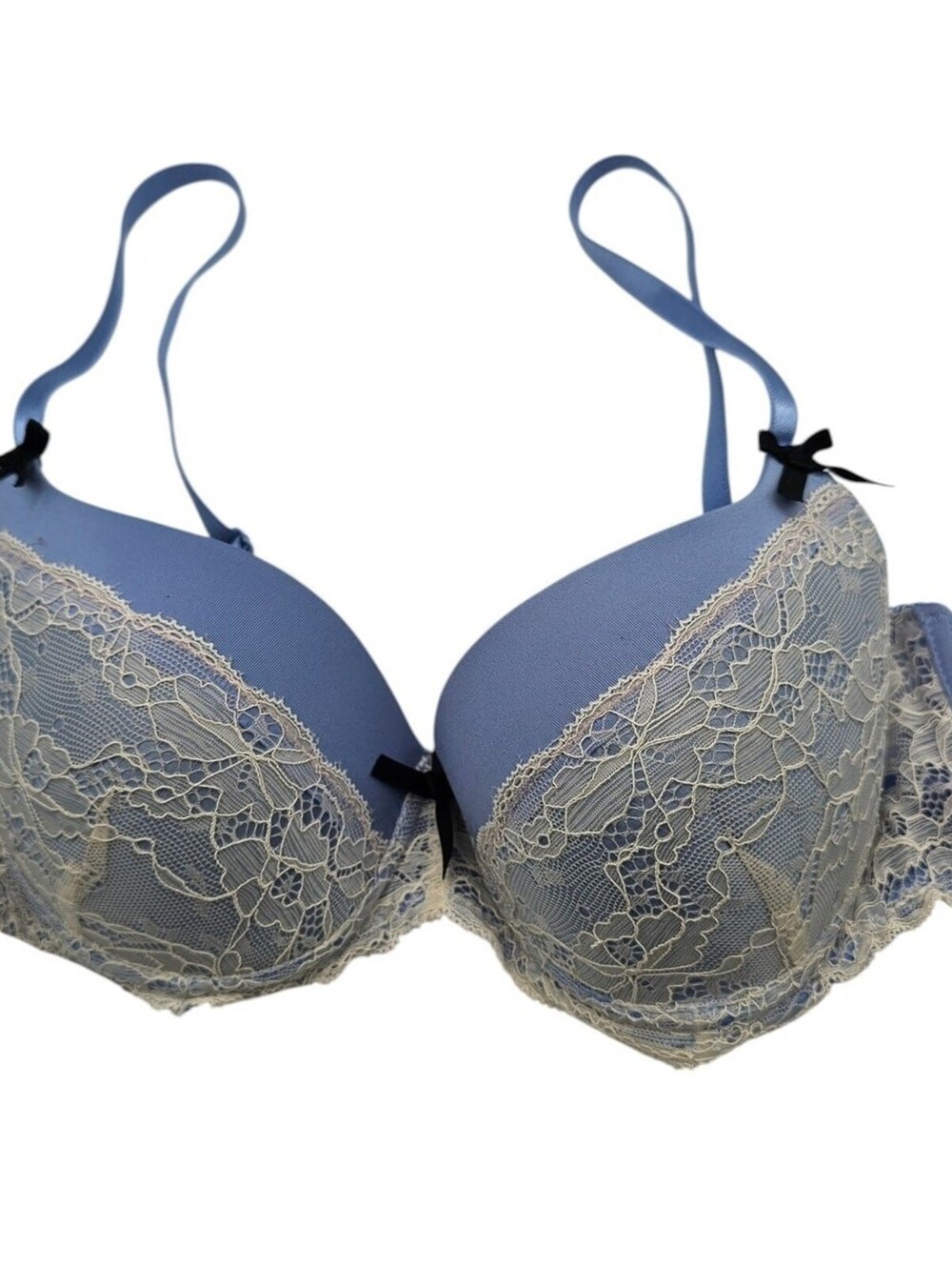 Vintage Marilyn Monroe Intimates Sz 36B Padded Push Up Bra Light Blue Cream Lace